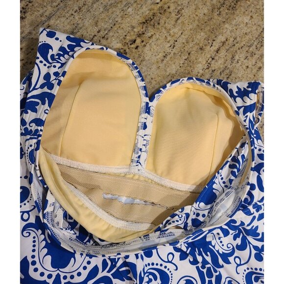 Lands End Women’s 12 Tankini Blue white Damask Flower Padded - Picture 8 of 14